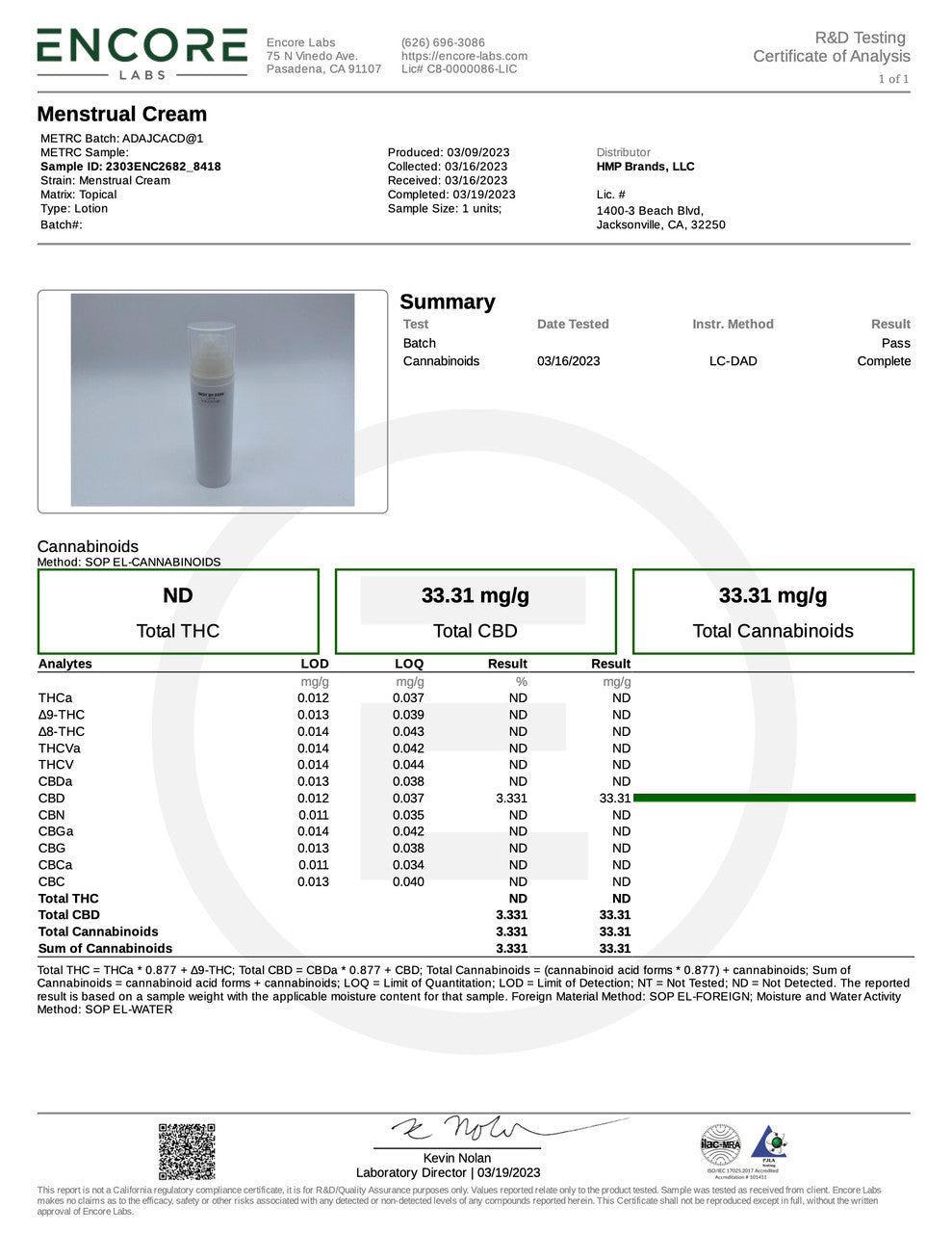 HMP Menstrual Cramp Relief Warming Topical 2000mg CBD