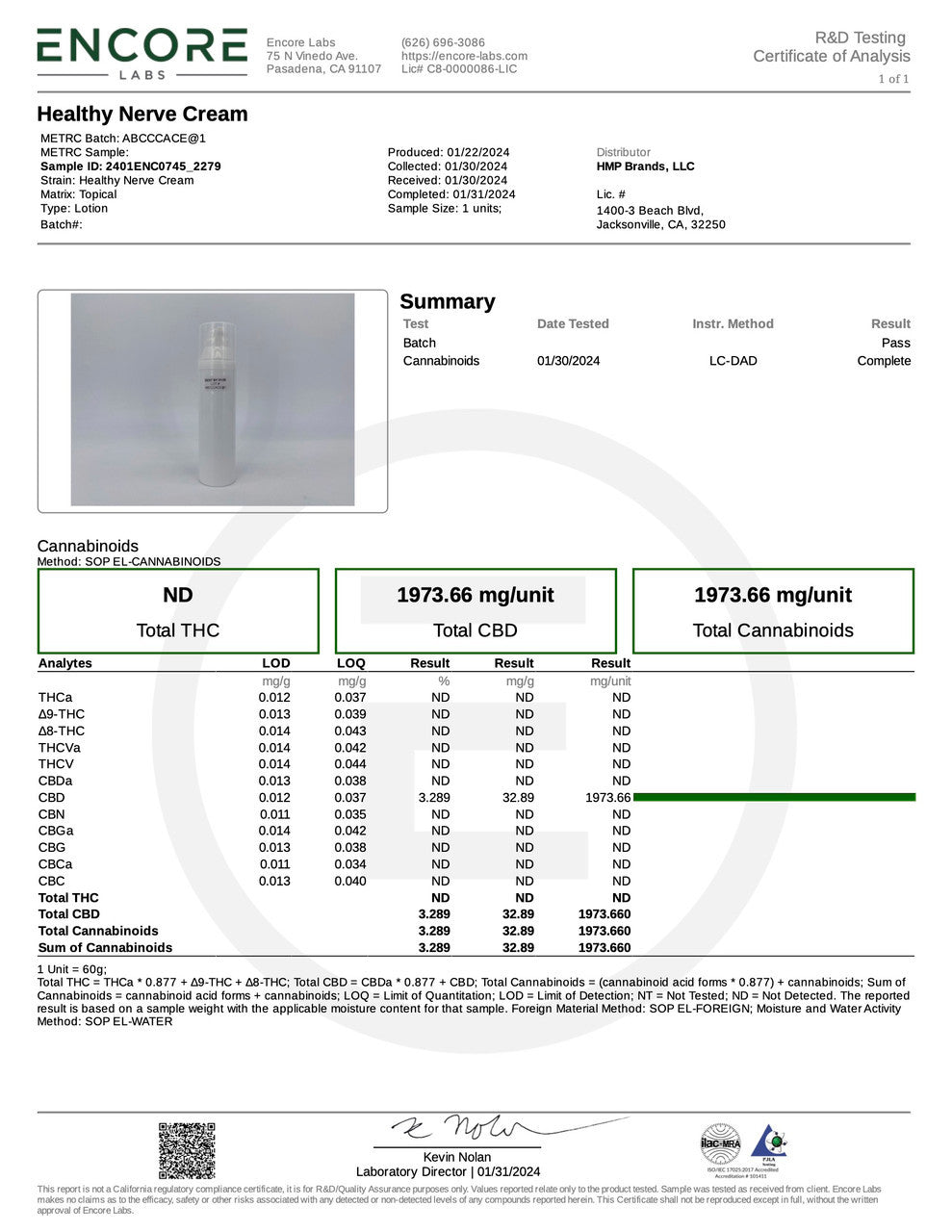 HMP Healthy Nerve Cooling Topical 2000mg CBD