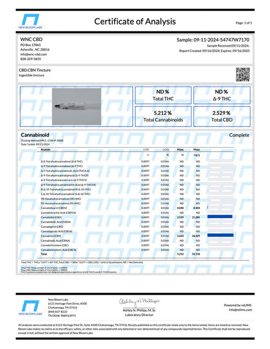 600mg CBN : 600mg CBD Oil Tincture