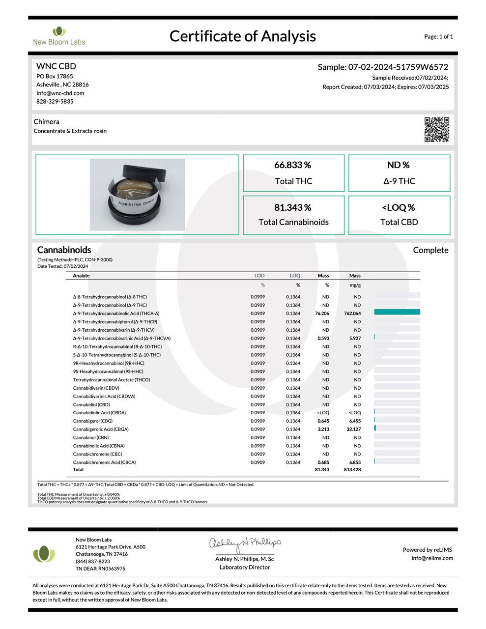 Chimera Cold Cure Live Rosin (76.206% THCa)