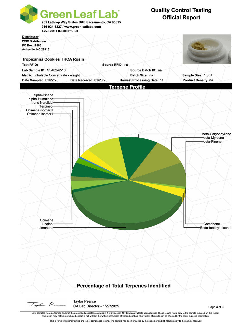 Tropicanna Cookies Cold Cure Live Rosin (81.160% THCa)